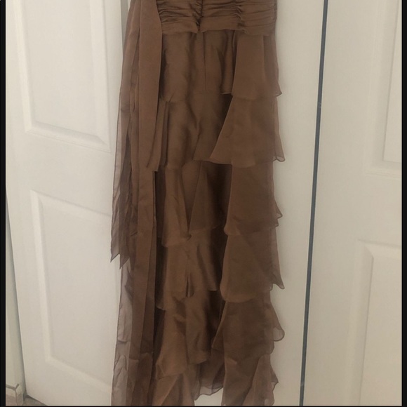Ruffle Evening Gown floor Length Taupe Brown - Picture 6 of 8